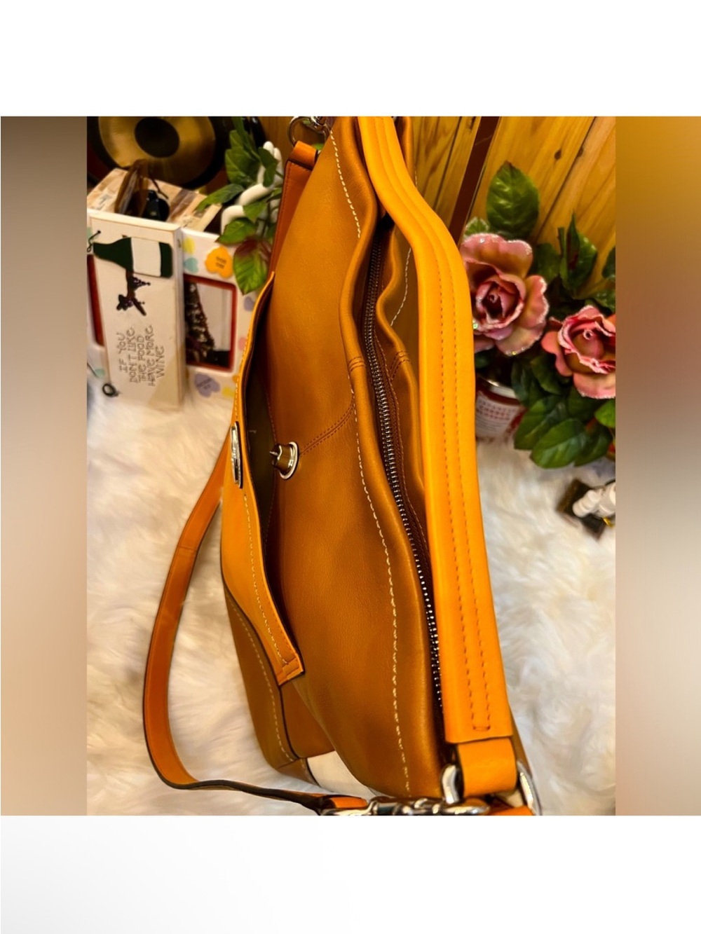 Coach Park Colorblock LeatherHobo Crossbody Tote F24369 Tan Orange EUC - Picture 6 of 11